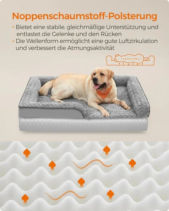 FurnStar - Orthopedisch hondenbed voor grote honden - Waterdichte hondenbank met afneembare pluche overtrek - 106 x 81 x 18 cm - Duifgrijs