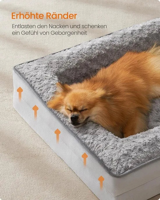 FurnStar - Orthopedisch hondenbed voor kleine honden - waterdichte hondenbank met afneembare pluche overtrek - 71 x 58 x 16 cm - duifgrijs