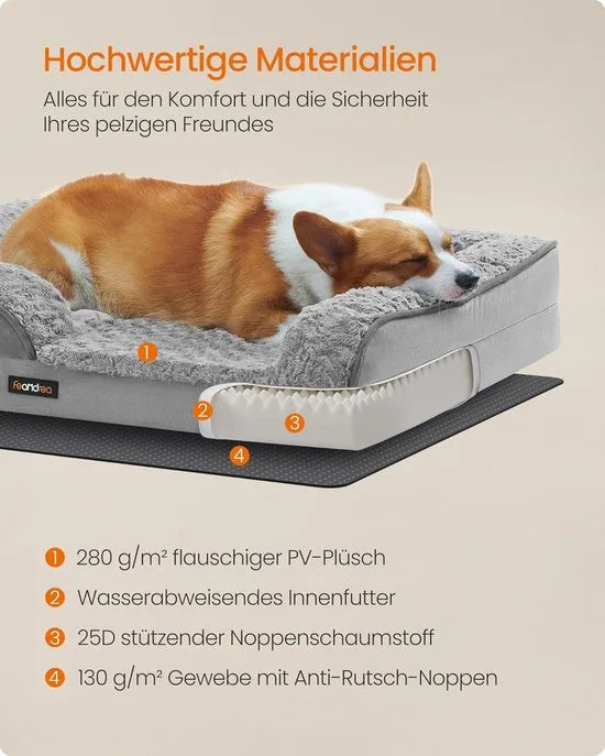 FurnStar - Orthopedisch hondenbed voor middelgrote honden - waterdichte hondenbank met afneembare pluche overtrek - 91 x 68 x 16 cm - duifgrijs
