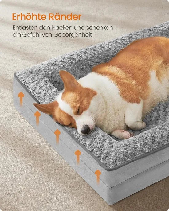 FurnStar - Orthopedisch hondenbed voor middelgrote honden - waterdichte hondenbank met afneembare pluche overtrek - 91 x 68 x 16 cm - duifgrijs