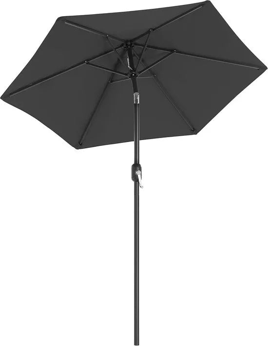 FurnStar - Parasol 210 cm - UPF 50+ - Strandscherm - Aan beide zijden 30° knikbaar - Zonwering - Met zwengel om te openen/sluiten - Voor terras, balkon, zwembad - Grijs