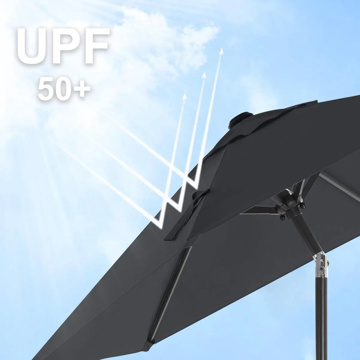 FurnStar - Parasol 210 cm - UPF 50+ - Strandscherm - Aan beide zijden 30° knikbaar - Zonwering - Met zwengel om te openen/sluiten - Voor terras, balkon, zwembad - Grijs