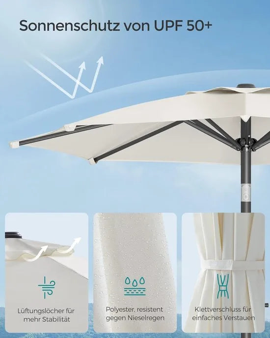 FurnStar - Parasol 210 cm - UPF 50+ - Strandscherm - Aan beide zijden 30° knikbaar - Zonwering - Met zwengel om te openen/sluiten - Voor terras, balkon, zwembad - Beige
