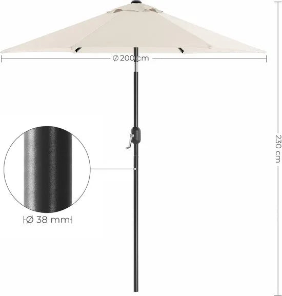 FurnStar - Parasol 210 cm - UPF 50+ - Strandscherm - Aan beide zijden 30° knikbaar - Zonwering - Met zwengel om te openen/sluiten - Voor terras, balkon, zwembad - Beige