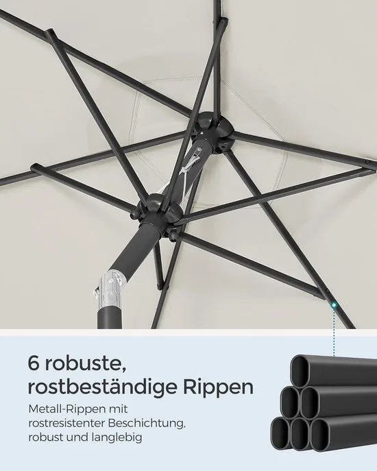 FurnStar - Parasol 210 cm - UPF 50+ - Strandscherm - Aan beide zijden 30° knikbaar - Zonwering - Met zwengel om te openen/sluiten - Voor terras, balkon, zwembad - Beige