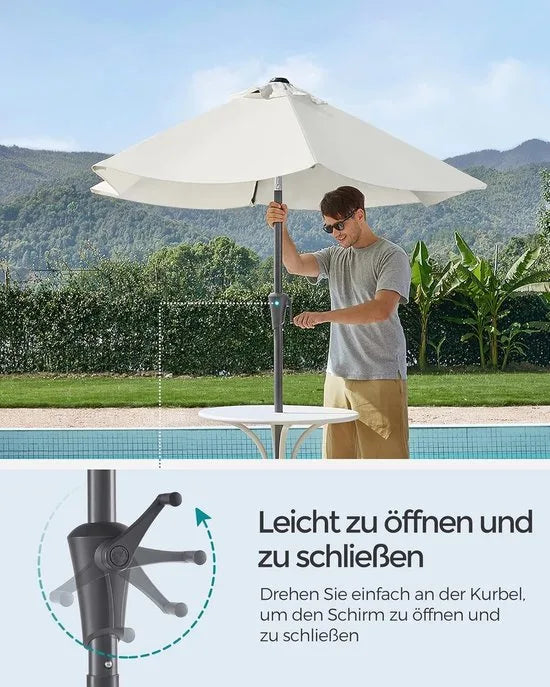 FurnStar - Parasol 210 cm - UPF 50+ - Strandscherm - Aan beide zijden 30° knikbaar - Zonwering - Met zwengel om te openen/sluiten - Voor terras, balkon, zwembad - Beige