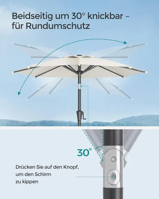 FurnStar - Parasol 210 cm - UPF 50+ - Strandscherm - Aan beide zijden 30° knikbaar - Zonwering - Met zwengel om te openen/sluiten - Voor terras, balkon, zwembad - Beige