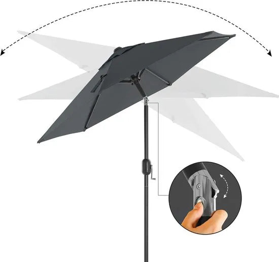 FurnStar - Parasol 210 cm - UPF 50+ - Strandscherm - Aan beide zijden 30° knikbaar - Zonwering - Met zwengel om te openen/sluiten - Voor terras, balkon, zwembad - Grijs