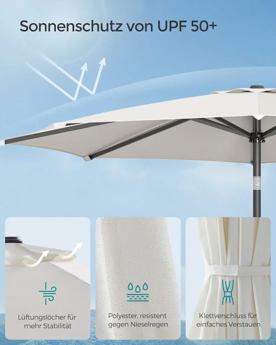 Furnstar - Parasol 270 cm - UPF 50+ zonwering - Strandscherm - Knikbaar aan beide zijden - Met zwengel om te openen/sluiten - Zonder standaard - Voor terras, balkon en zwembad - Beige