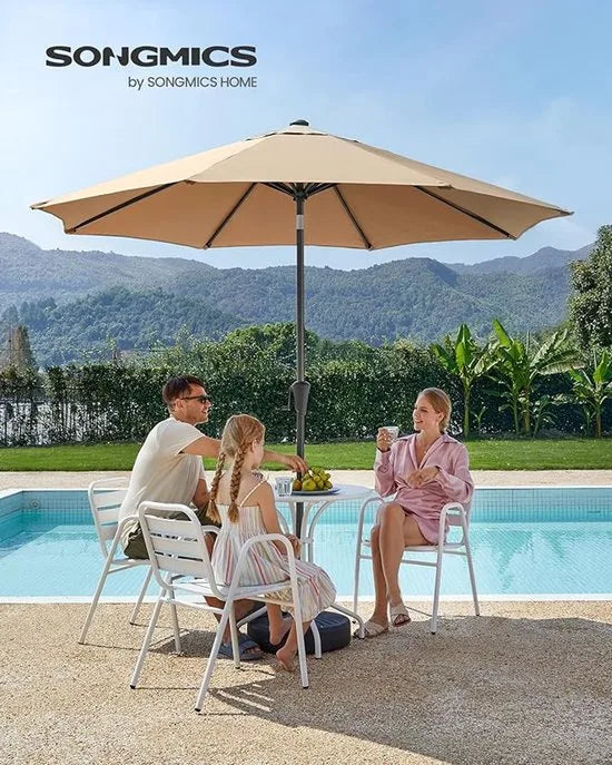 Furnstar - Parasol 340 cm - UPF 50+ zonwering - Strandscherm - Knikbaar aan beide zijden - Met zwengel om te openen/sluiten - Zonder standaard - Voor terras, balkon en zwembad - Beige – Taupe Parasol 270 cm Taupe
