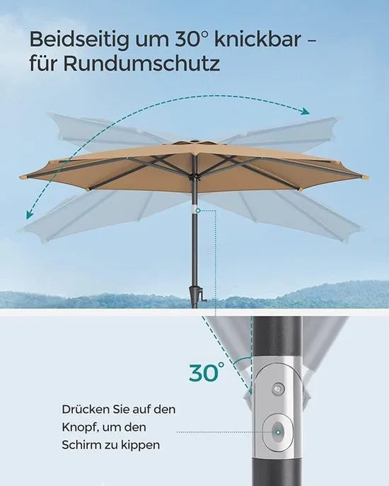 Furnstar - Parasol 340 cm - UPF 50+ zonwering - Strandscherm - Knikbaar aan beide zijden - Met zwengel om te openen/sluiten - Zonder standaard - Voor terras, balkon en zwembad - Beige – Taupe Parasol 270 cm Taupe