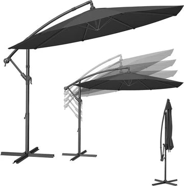 FurnStar - Parasol 300 cm - Zweefparasol - UV-bescherming UPF 50+ - 360° draaibaar - Traploos kantelbaar - Met zwengel om te openen en te sluiten, kruisvoet - Camelbruin