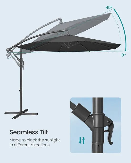FurnStar - Parasol 300 cm - Zweefparasol - UV-bescherming UPF 50+ - 360° draaibaar - Traploos kantelbaar - Met zwengel om te openen en te sluiten, kruisvoet - Camelbruin