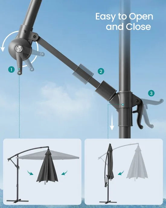 FurnStar - Parasol 300 cm - Zweefparasol - UV-bescherming UPF 50+ - 360° draaibaar - Traploos kantelbaar - Met zwengel om te openen en te sluiten, kruisvoet - Camelbruin