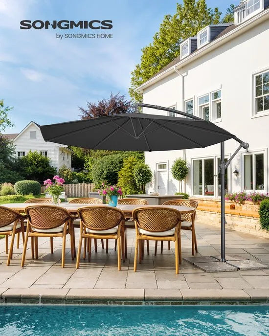FurnStar - Parasol 300 cm - Zweefparasol - UV-bescherming UPF 50+ - 360° draaibaar - Traploos kantelbaar - Met zwengel om te openen en te sluiten, kruisvoet - Camelbruin