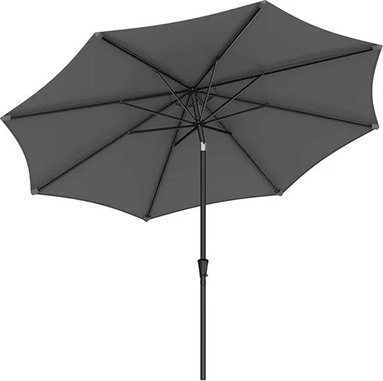 Furnstar - Parasol 340 cm - UPF 50+ zonwering - Strandscherm - Knikbaar aan beide zijden - Met zwengel om te openen/sluiten - Zonder standaard - Voor terras, balkon en zwembad - Grijs