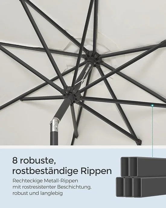 Furnstar - Parasol 340 cm - UPF 50+ zonwering - Strandscherm - Knikbaar aan beide zijden - Met zwengel om te openen/sluiten - Zonder standaard - Voor terras, balkon en zwembad - Beige
