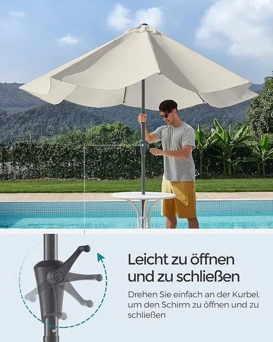 Furnstar - Parasol 340 cm - UPF 50+ zonwering - Strandscherm - Knikbaar aan beide zijden - Met zwengel om te openen/sluiten - Zonder standaard - Voor terras, balkon en zwembad - Beige