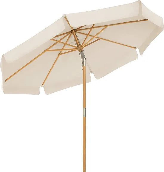 FurnStar - Parasol - Achthoekige tuinparaplu - Zonwering UPF 50+ - Houten paal en ribben - Buigbaar - Zonder standaard - Voor buiten, balkon, patio - 270 cm - Beige