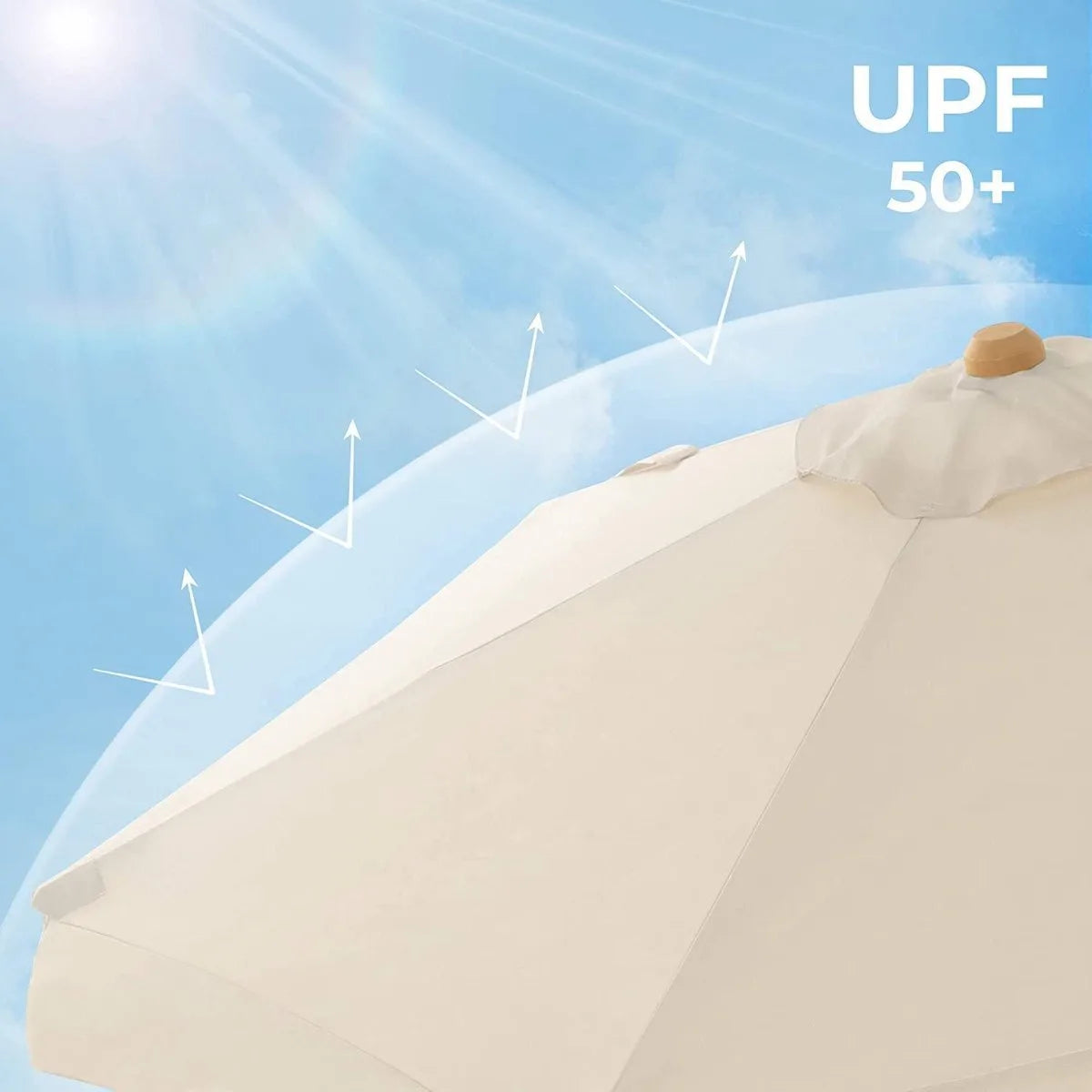 FurnStar - Parasol - Achthoekige tuinparaplu - Zonwering UPF 50+ - Houten paal en ribben - Buigbaar - Zonder standaard - Voor buiten, balkon, patio - 270 cm - Beige