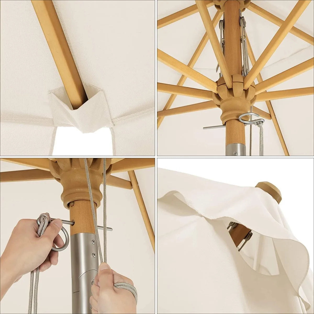 FurnStar - Parasol - Achthoekige tuinparaplu - Zonwering UPF 50+ - Houten paal en ribben - Buigbaar - Zonder standaard - Voor buiten, balkon, patio - 270 cm - Beige