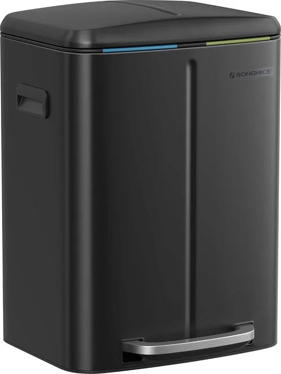 FurnStar - Pedaalemmer - 2 x 20L Keuken Vuilnisbak - Metalen opstapbak met twee compartimenten - Met plastic binnen emmers - Zacht sluitende deksels en handgrepen - Geurafdichting - Zwart