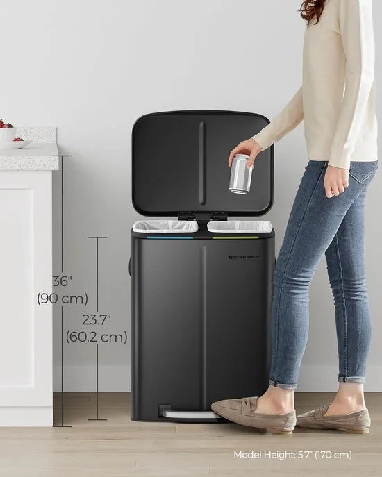 FurnStar - Pedaalemmer - 2 x 20L Keuken Vuilnisbak - Metalen opstapbak met twee compartimenten - Met plastic binnen emmers - Zacht sluitende deksels en handgrepen - Geurafdichting - Zwart