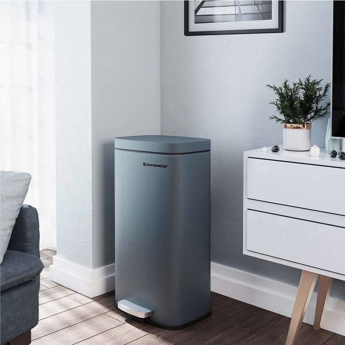 FurnStar - Pedaalemmer 30 Liter – Soft Close – Kunststof Binnenemmer – Geurcontrole – Smoky Grey
