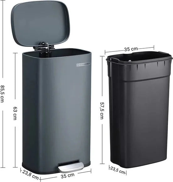 FurnStar - Pedaalemmer 30 Liter – Soft Close – Kunststof Binnenemmer – Geurcontrole – Smoky Grey
