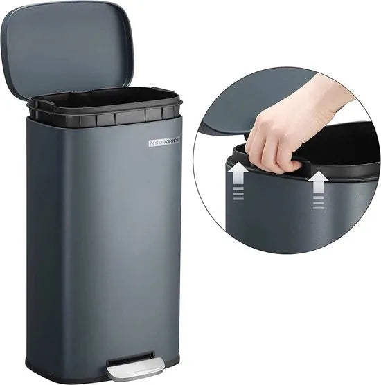FurnStar - Pedaalemmer 30 Liter – Soft Close – Kunststof Binnenemmer – Geurcontrole – Smoky Grey