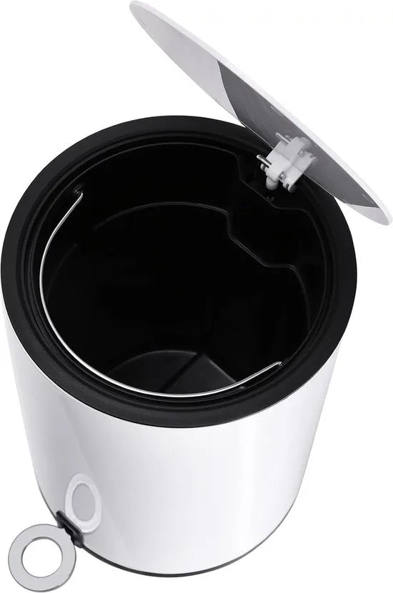FurnStar - Pedaalemmer - Afvalbakmet deksel - toiletbak - 3L cosmeticabak - kleine afvalbak - soft close - uitneembare plastic binnenemmer - voor slaapkamer - kantoor - staal - wit
