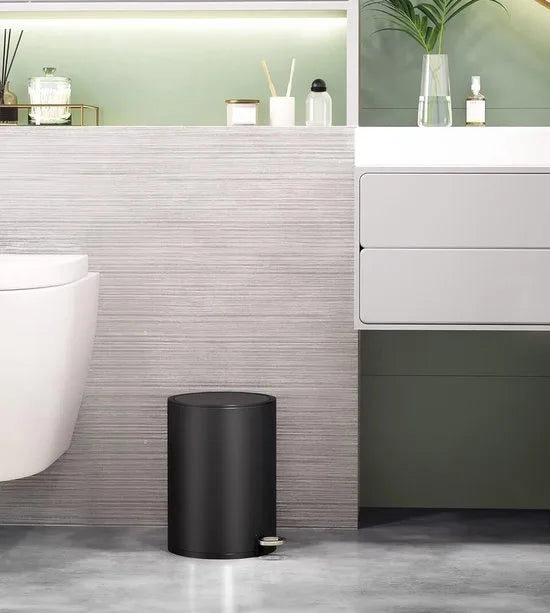 FurnStar - Pedaalemmer - Badkamerbak met deksel - toiletbak - 3L cosmeticabak - kleine afvalbak - soft close - uitneembare plastic binnenemmer - voor slaapkamer - kantoor - staal - zwart