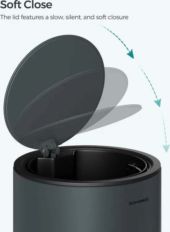 FurnStar - Pedaalemmer - Badkamerbak met deksel - toiletbak - 3L cosmeticabak - kleine afvalbak - soft close - uitneembare plastic binnenemmer - voor slaapkamer - kantoor - staal - grijs