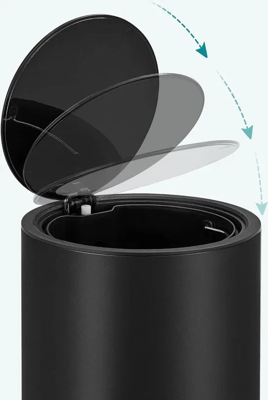 FurnStar - Pedaalemmer - Badkamerbak met deksel - toiletbak - 3L cosmeticabak - kleine afvalbak - soft close - uitneembare plastic binnenemmer - voor slaapkamer - kantoor - staal - zwart