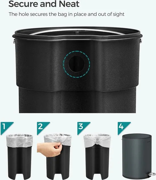 FurnStar - Pedaalemmer - Badkamerbak met deksel - toiletbak - 3L cosmeticabak - kleine afvalbak - soft close - uitneembare plastic binnenemmer - voor slaapkamer - kantoor - staal - zwart – Grijs