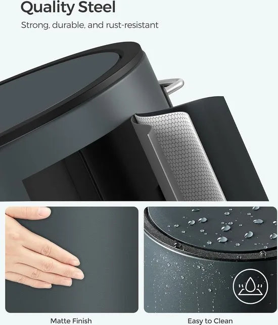 FurnStar - Pedaalemmer - Badkamerbak met deksel - toiletbak - 3L cosmeticabak - kleine afvalbak - soft close - uitneembare plastic binnenemmer - voor slaapkamer - kantoor - staal - grijs