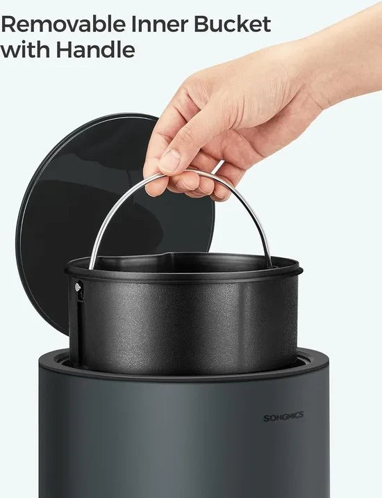 FurnStar - Pedaalemmer - Badkamerbak met deksel - toiletbak - 3L cosmeticabak - kleine afvalbak - soft close - uitneembare plastic binnenemmer - voor slaapkamer - kantoor - staal - grijs