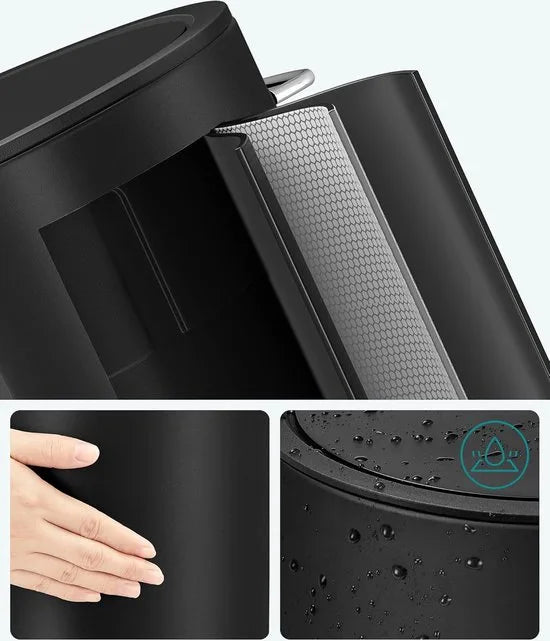 FurnStar - Pedaalemmer - Badkamerbak met deksel - toiletbak - 3L cosmeticabak - kleine afvalbak - soft close - uitneembare plastic binnenemmer - voor slaapkamer - kantoor - staal - zwart