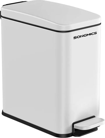 FurnStar - Pedaalemmer - Badkameremmer - kleine afvalbak van 10 liter met deksel - pedaalemmer - slank voor kleine ruimtes - staal - soft close - wit