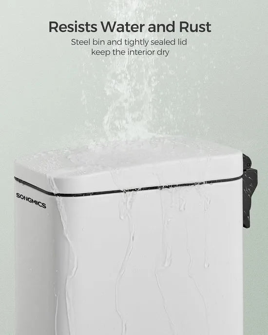 FurnStar - Pedaalemmer - Badkameremmer - kleine afvalbak van 10 liter met deksel - pedaalemmer - slank voor kleine ruimtes - staal - soft close - wit