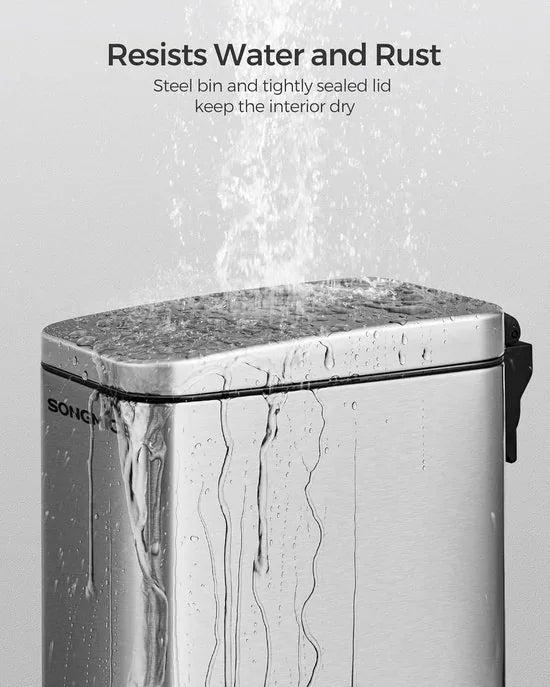 FurnStar - Pedaalemmer - Badkameremmer - Kleine Afvalbak van 10 Liter met Deksel - Pedaalemmer - Slank voor Kleine Ruimtes - Staal - Soft Close - Zilver