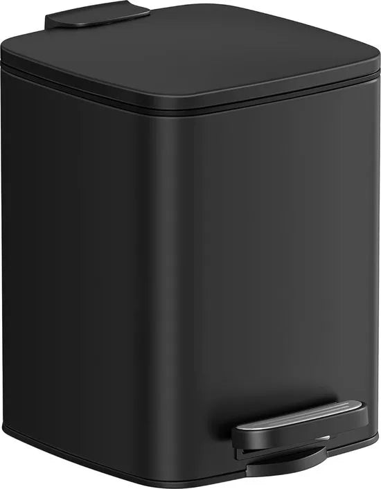 FurnStar - Pedaalemmer - Badkameremmer - Kleine afvalbak van 6 liter - Toiletemmer met pedaal voor kleine ruimtes - Soft-close deksel - Staal - Zwart