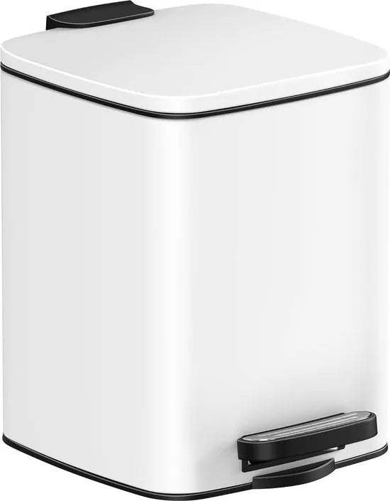 FurnStar - Pedaalemmer - Badkameremmer - Kleine afvalbak van 6 liter - Toiletemmer met pedaal voor kleine ruimtes - Soft-close deksel - Staal - wit