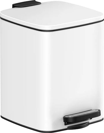 FurnStar - Pedaalemmer - Badkameremmer - Kleine afvalbak van 6 liter - Toiletemmer met pedaal voor kleine ruimtes - Soft-close deksel - Staal - wit