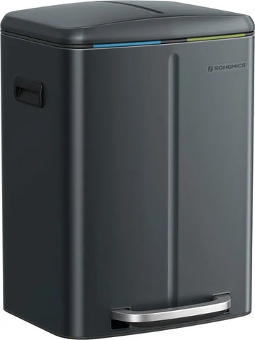 FurnStar - Pedaalemmer - Dubbele vuilnisbak - 2 x 20L Keukenbak - Metalen opstapbak met twee compartimenten - Met plastic binnenemmers - Zacht sluitende deksels en handgrepen - Geurafdichting - Groenachtig grijs