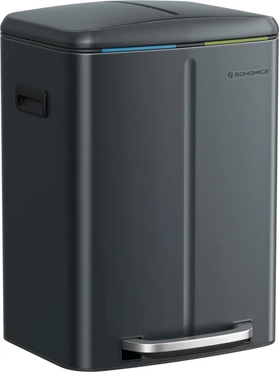 FurnStar - Pedaalemmer - Dubbele vuilnisbak - 2 x 20L Keukenbak - Metalen opstapbak met twee compartimenten - Met plastic binnenemmers - Zacht sluitende deksels en handgrepen - Geurafdichting - Groenachtig grijs