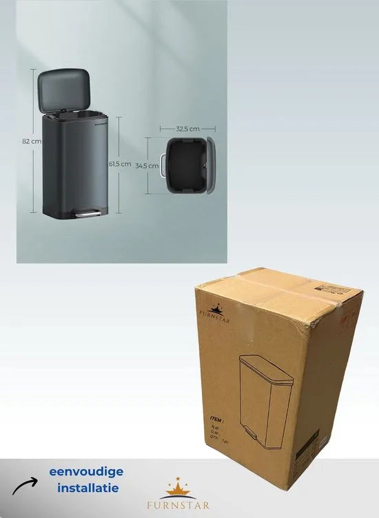 FurnStar - Pedaalemmer - Keuken Vuilnisbak van 30 liter (8 gallon) - Stalen pedaalemmer met deksel en binnenemmer - Soft Close - Groenachtig grijs