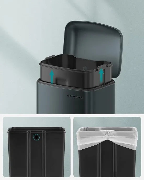 FurnStar - Pedaalemmer - Keuken Vuilnisbak van 30 liter (8 gallon) - Stalen pedaalemmer met deksel en binnenemmer - Soft Close - Groenachtig grijs