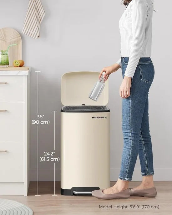 FurnStar - Pedaalemmer - Keuken Vuilnisbak van 30 liter (8 gallon) - Stalen pedaalemmer met deksel en binnenemmer - Soft Close - Wolk wit