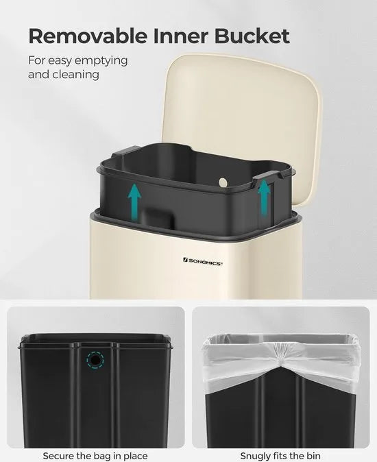 FurnStar - Pedaalemmer - Keuken Vuilnisbak van 30 liter (8 gallon) - Stalen pedaalemmer met deksel en binnenemmer - Soft Close - Wolk wit